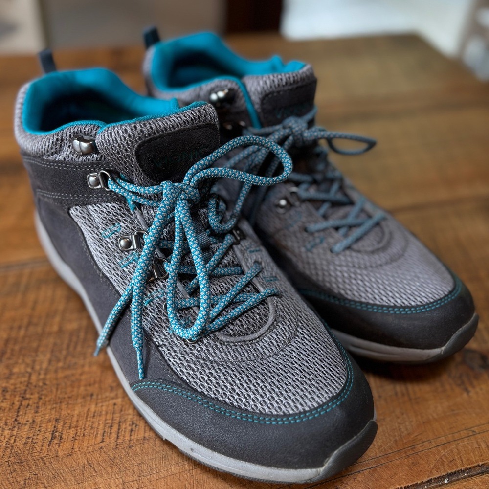 Vionic Womens Cypress Hiking Sneakers Trail Boots Lace Up Gray Blue Size 10 Wide